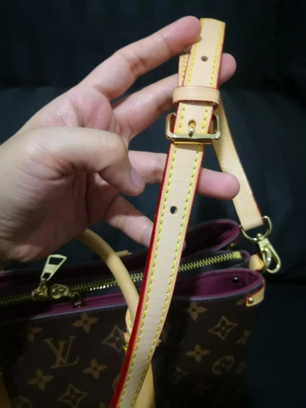 Louis Vuitton Brown Monogram Leather-Trim Satchel with Beige Handles